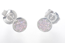 Sterling Silver Pink CZ Stud Earrings Pave Cubic Zirconia 6mm Circle - £8.69 GBP