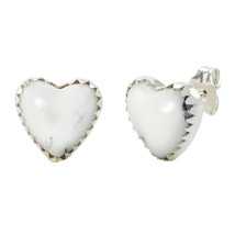 Sterling Silver Gemstone Earrings White Turquoise Heart Studs 11mm - £14.70 GBP