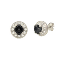 Onyx Gemstone Stud Earrings 925 Sterling Silver Round Gem CZ Accent - £23.24 GBP