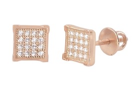 Sterling Silver Rose Gold Cubic Zirconia Stud Earrings Screwbacks 6mm CZ Square - £11.99 GBP
