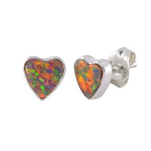 Orange Opal Heart Earrings 925 Sterling Silver Studs 6mm - £13.66 GBP