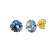 14k Yellow Gold Blue Aqua Cubic Zirconia Stud Earrings Round Birthstone CZ - £8.50 GBP+