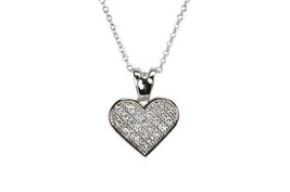 Sterling Silver Heart Necklace Micropave CZ Cubic Zirconia 18 Inch Chain - £28.23 GBP