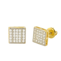 Sterling Silver Screw Back Earrings Yellow Gold Plated Pave CZ Studs 7mm... - $17.77