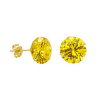 10k Yellow Gold Citrine CZ Stud Earrings Cubic Zirconia Round Prong Set - £7.76 GBP