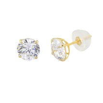 10k Yellow Gold Round CZ Stud Earrings BASKET Set Silicone Safety Backs - £9.23 GBP