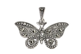 925 Sterling Silver Marcasite Butterfly Pendant 25mm - £15.71 GBP