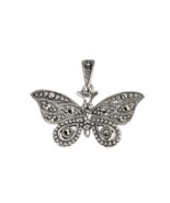 925 Sterling Silver Marcasite Butterfly Pendant 25mm - £15.12 GBP