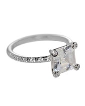 Cubic Zirconia Engagement Ring Sterling Silver 8mm 2.5ct Princess AAAAA Grade CZ - £20.19 GBP