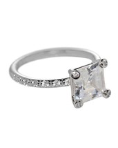 Cubic Zirconia Engagement Ring Sterling Silver 8mm 2.5ct Princess AAAAA Grade CZ - £19.01 GBP