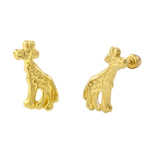 10k Yellow Gold Stud Earrings Giraffe with Screwbacks 13mm x 7mm - £18.42 GBP