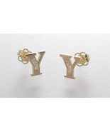 10k Yellow Gold Initial Stud Earrings Letter Y Cubic Zirconia 7mm - £31.95 GBP