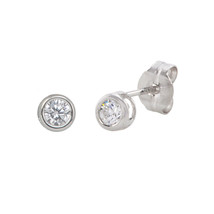 10k White Gold Clear CZ Stud Earrings Round Bezel Set Top Attached Post - £16.87 GBP+