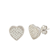 925 Sterling Silver Heart Stud Earrings Clear Micro Pave Cubic Zirconia ... - $18.95