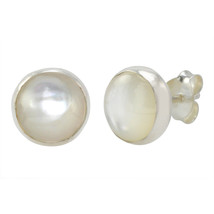 Sterling Silver Mother of Pearl Gemstone Earrings 9mm Round Studs - £12.15 GBP