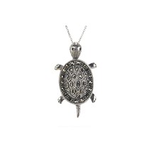 Turtle Marcasite Necklace 18&quot; Chain .925 Sterling Silver - $30.99