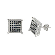 Sterling Silver Micropave Stud Earrings Black and White Cubic Zirconia CZ 10x10 - £19.56 GBP