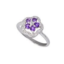 Sterling Silver .05ct Genuine Diamond Ring Flower with Amethyst - £36.13 GBP
