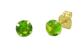 14k Yellow Gold Peridot Green Cubic Zirconia Stud Earrings Round Birthstone CZ - £8.58 GBP+