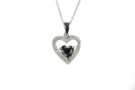 Sterling Silver Diamond and Dark Sapphire Heart Necklace with Heart Ston... - £29.62 GBP