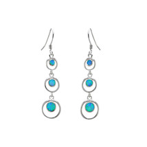 Opal Triple Open Circle Dangle Earrings 925 Sterling Silver 52mm x 11mm - £24.01 GBP