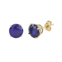 Sapphire Gemstone Stud Earrings 14k Yellow Gold Studs - £43.50 GBP