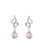 Dangle Earrings Pink Pearl Abstract Swirl Design White CZ .925 Sterling ... - £24.37 GBP