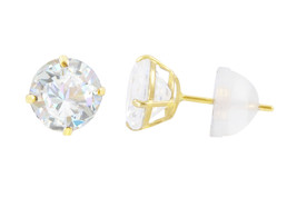 14k Yellow Gold Clear Round Basket Cubic Zirconia Stud Earrings Silicone Backs - £8.37 GBP+
