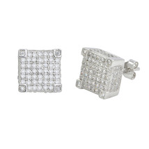 Sterling Silver Stud Earrings Micropave Fancy 3d Square Cube Design 10mm x 10mm - £18.93 GBP