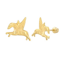 10k Yellow Gold Earrings Flying Pegasus Horse Studs with Screwbacks - £19.26 GBP