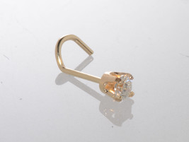 Genuine Diamond Nose Stud 20g 14k Yellow Gold .075 ct Curved Nose Pin - £63.86 GBP