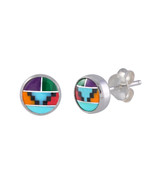 Turquoise Coral Amethyst Malachite Sterling Silver Gem Stud Earrings 7mm... - $14.39