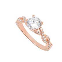 Sterling Silver Rose Gold Plated 7mm Round Brilliant CZ Solitaire Ring - £19.56 GBP