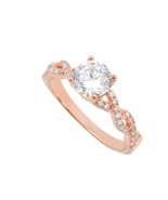 Sterling Silver Rose Gold Plated 7mm Round Brilliant CZ Solitaire Ring - £19.57 GBP