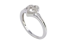 Sterling Silver Genuine Diamond .05 ct Double Heart Ring Size 7.5 - £60.24 GBP