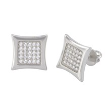 Screwback Stud Earrings .925 Sterling Silver Micropave Cubic Zirconia 10mm Kite - £16.36 GBP