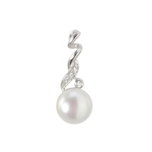 Sterling Silver Genuine Freshwater White Pearl Pendant CZ Fancy Twisted Top - £21.10 GBP