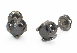 Sterling Silver 6mm Black CZ Stud Earrings with Black Micropave Accent Stones - £37.69 GBP