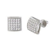 Micropave Screwback Earrings Sterling Silver CZ Studs 8mm Lightweight Dome - £16.31 GBP