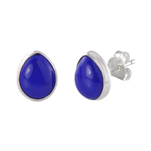 Blue Lapis Gemstone Stud Earrings Sterling Silver Pear Shaped 7mm x 9mm - $14.24
