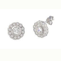 Flower Petal Stud Earrings Sterling Silver Pave White CZ Cubic Zirconia ... - $18.95