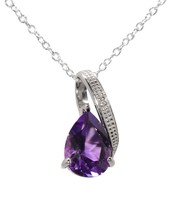 Sterling Silver Real Diamond and Amethyst Teardrop Pendant Necklace - $37.49