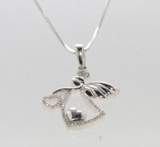 925 Sterling Silver Diamond Angel Pendant Necklace, 16&quot; chain - .09ct - £59.06 GBP