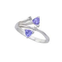 Sterling Silver .01ct Genuine Diamond Ring with Tanzanite Stones Double ... - $63.75