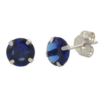 Blue Sapphire Cubic Zirconia Stud Earrings 14k White Gold Round Birthstone CZ - £8.50 GBP+