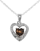 Diamond (.01ct) and Smoky Quartz (1ct) 925 Sterling Silver Necklace, 18&quot;... - £26.57 GBP