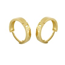 10k Yellow Gold Hoop Earrings 13mm Medium Hinged Hoops - Flat Tube Design - $63.99