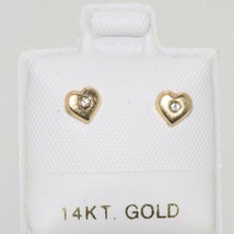 CZ Heart Stud Earrings Screwbacks Yellow 14k Gold - Clear Cubic Zirconia - £26.27 GBP