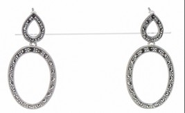 Marcasite Post Earrings Oval Outline Circle Dangle .925 Sterling Silver Antique - £26.37 GBP