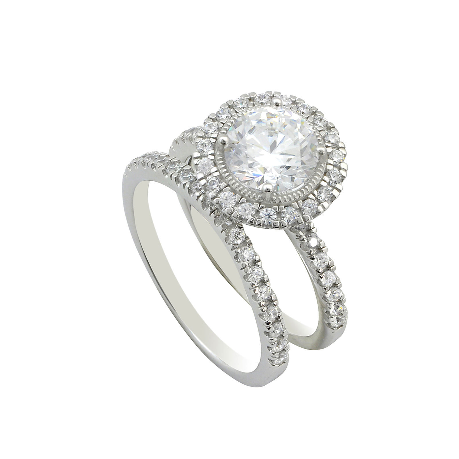 Sterling Silver 1.25 ct CZ Wedding Ring Set Round Brilliant Cubic Zirconia